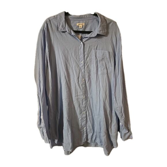 NWT Goodthreads Blue Pocket Long Sleeve Tunic Swiss Dot Button Down Top Woman 2X - Picture 1 of 6